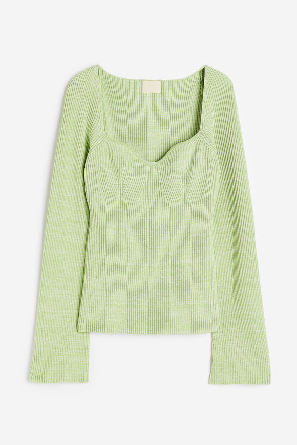 H&M Rib-knit Top Light Green Marl