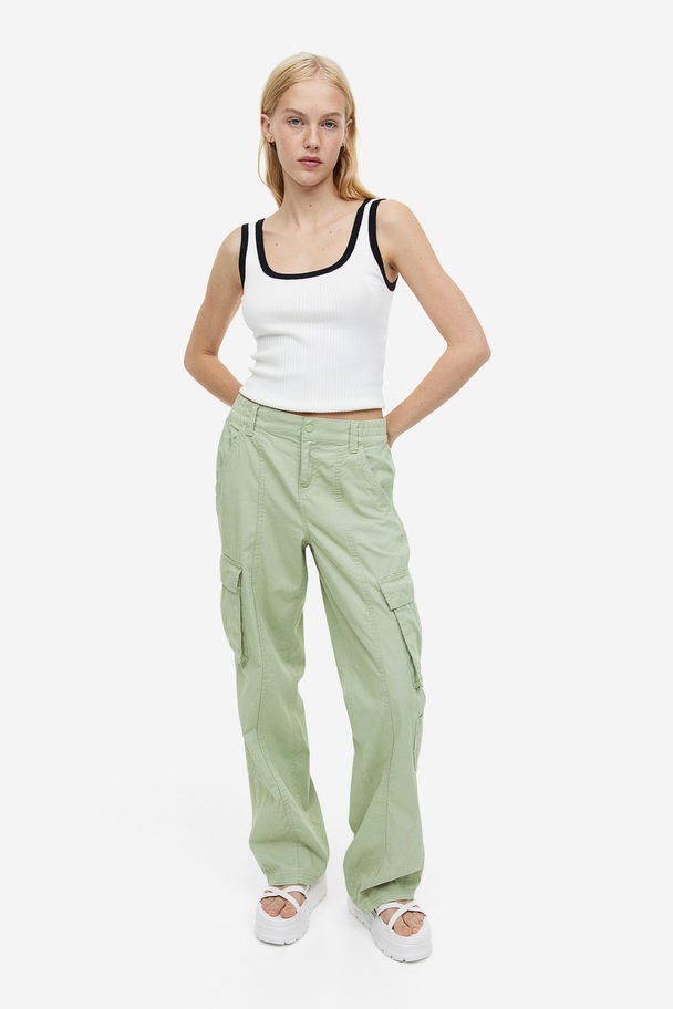 H&M Canvas Cargo Trousers Light Dusty Green