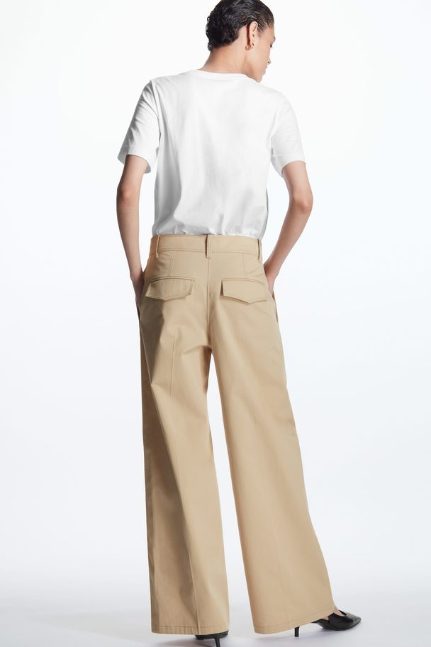 COS Wide-leg Cotton Trousers Light Beige
