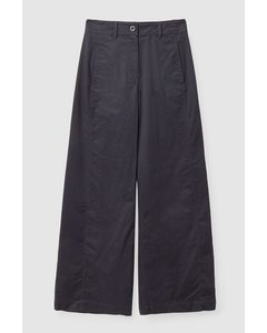 Wide-leg Cotton Trousers Navy