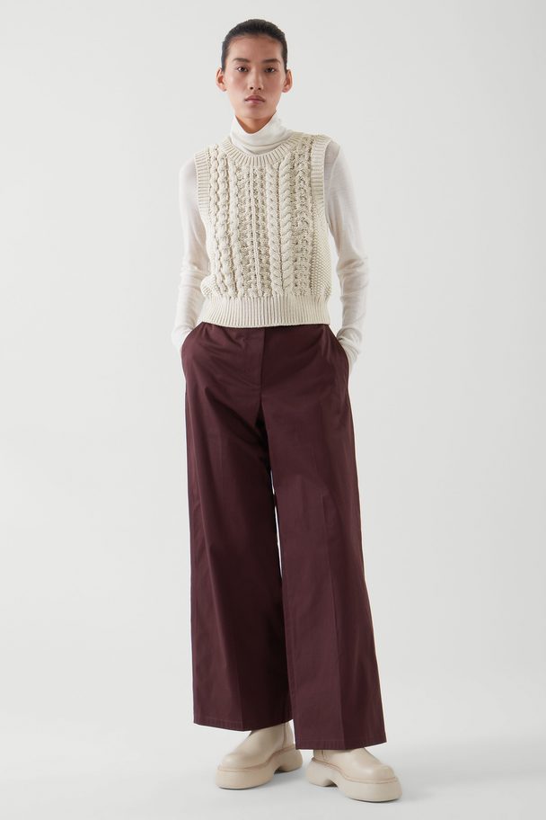 COS Wide-leg Cotton Trousers Burgundy