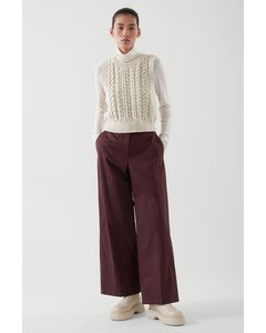 Wide-leg Cotton Trousers Burgundy