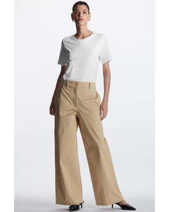 Wide-leg Cotton Trousers Light Beige