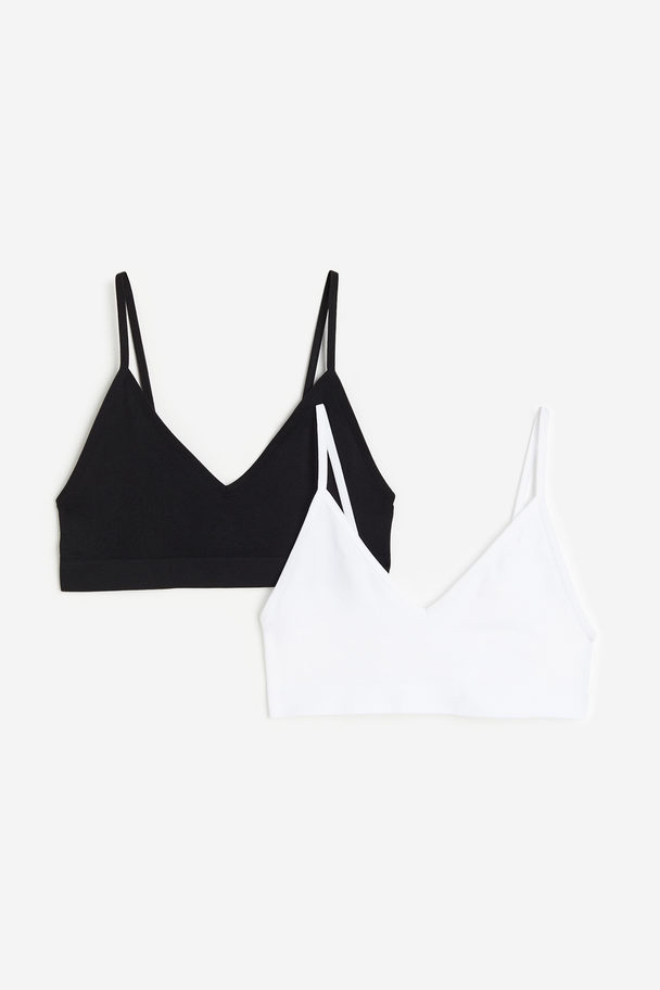 H&M 2-pack Seamless Short Tops Black/white