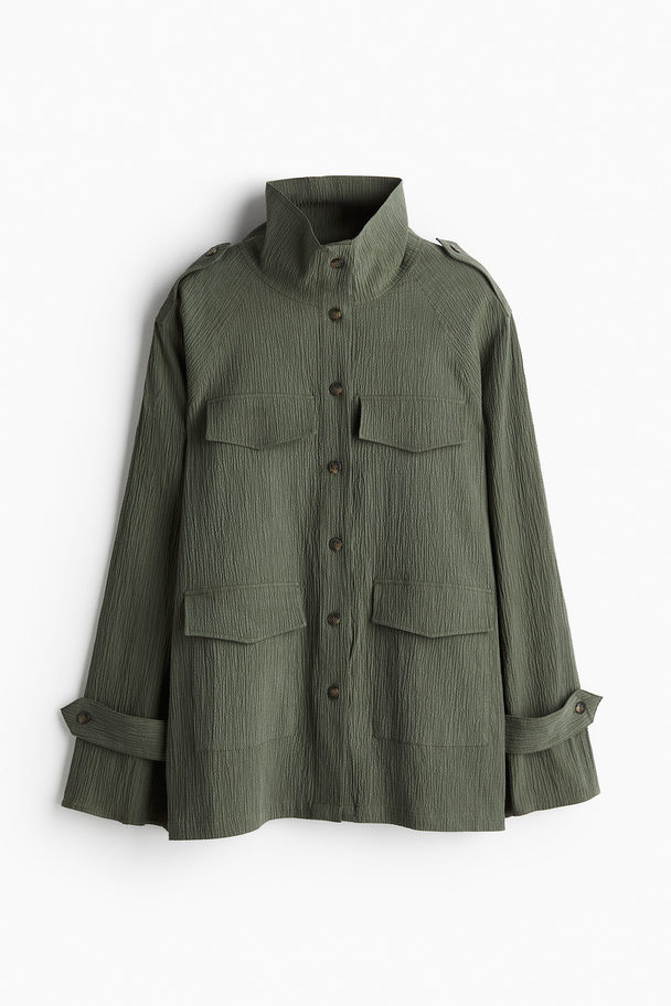 H&M Structuurgeweven Utility-overhemdblouse Donkergroen