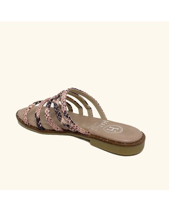 Hanks Santorini Flat Sandals Snake Print Pink Leather