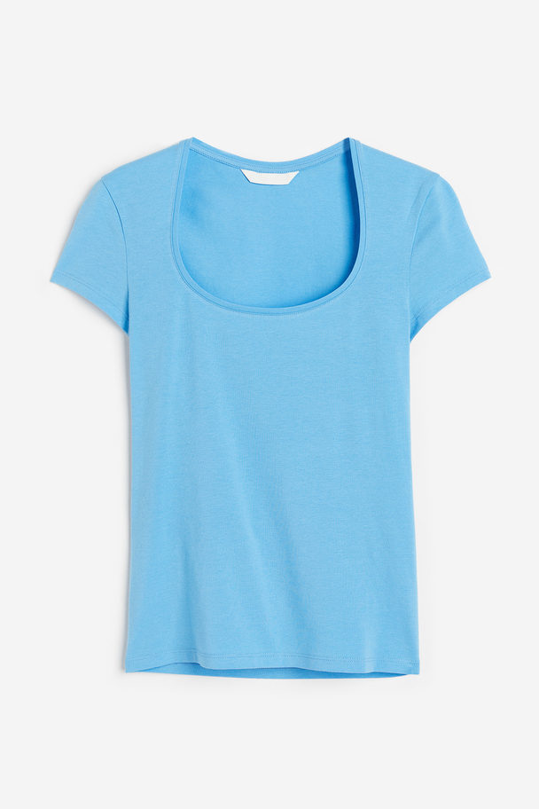 H&M Dybt Udringet T-shirt Blå
