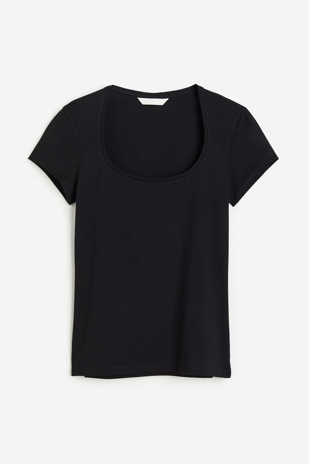 H&M T-Shirt mit U-Ausschnitt Schwarz