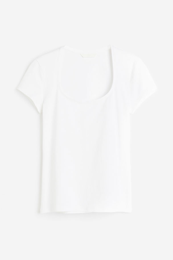 H&M T-Shirt mit U-Ausschnitt Weiß