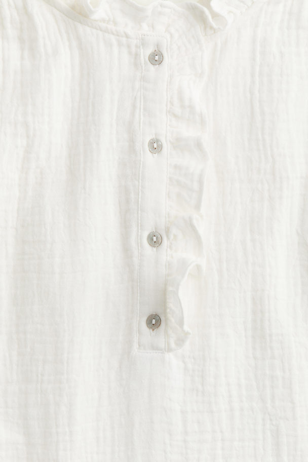 H&M Frill-trimmed Muslin Blouse White