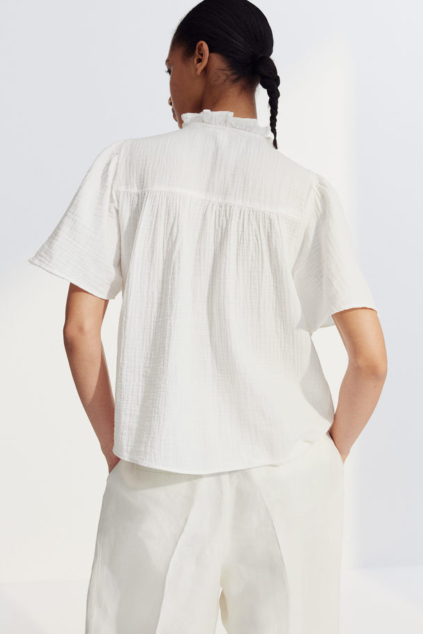 H&M Frill-trimmed Muslin Blouse White