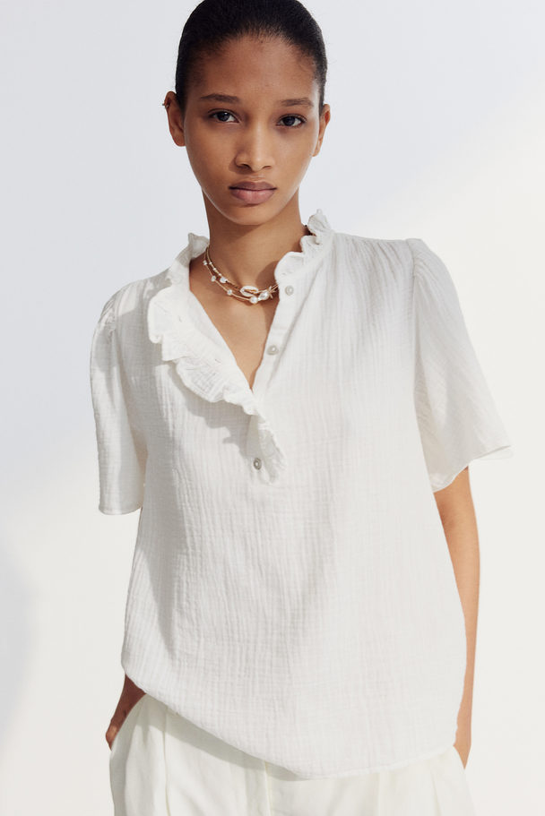 H&M Frill-trimmed Muslin Blouse White