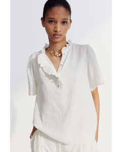 Frill-trimmed Muslin Blouse White