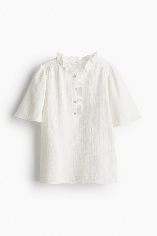 H&M Frill-trimmed Muslin Blouse White