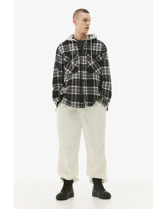 Relaxed Fit Hooded Overshirt Dark Grey/checked