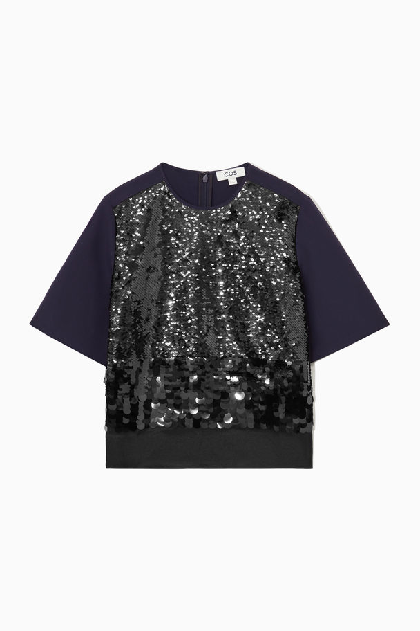 COS Panelled Sequinned Top Black