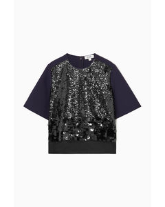 Panelled Sequinned Top Black