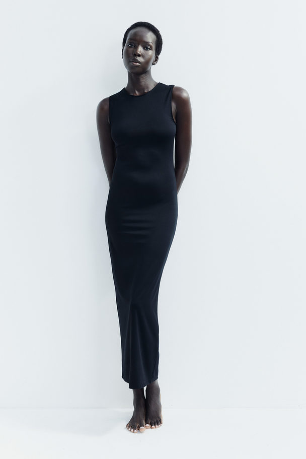 H&M Maxikleid aus Mikrofaser Schwarz