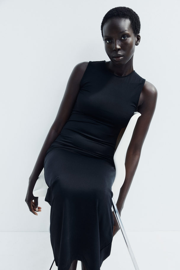 H&M Maxikleid aus Mikrofaser Schwarz