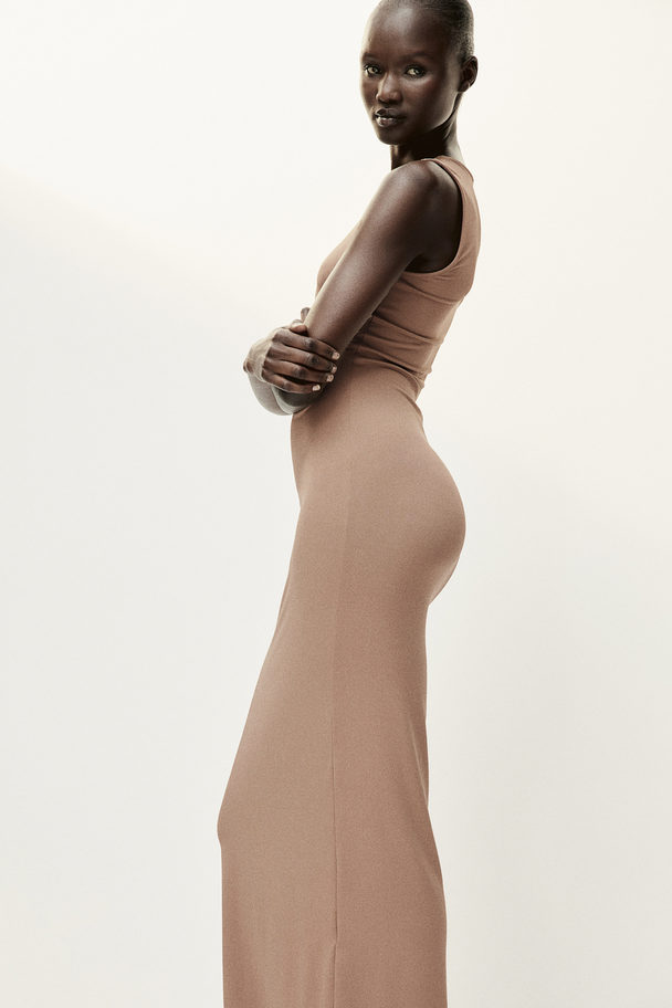 H&M Microfibre Maxi Dress Dark Beige