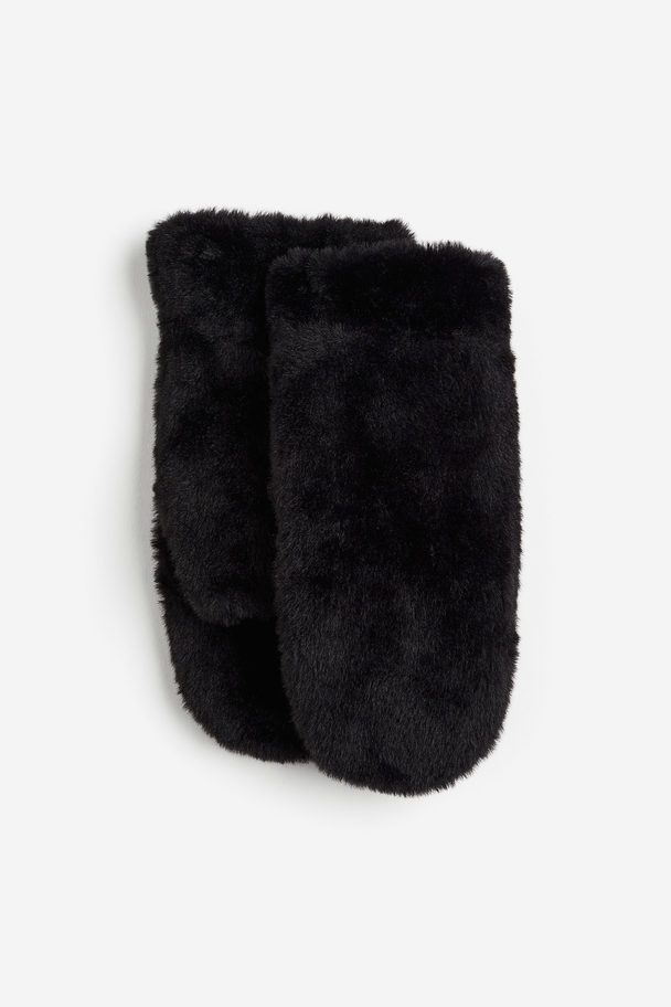 H&M Fleece-lined Fluffy Mittens Black