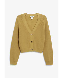 Chunky Cropped Cardigan Olive Green