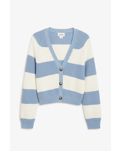 Chunky Cropped Cardigan Blue And White