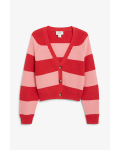 Chunky Cropped Cardigan Red And Pink Stripes