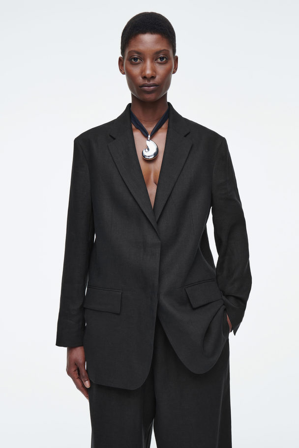 COS Single-breasted Linen Blazer Black