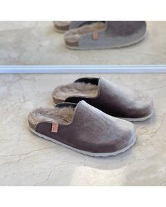Delighted Clog Slippers In Khaki Textile