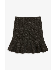 Ruffle Hem Mini Skirt Black With Metallic Spots