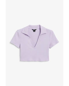Ribbed Polo Crop Top Lilac
