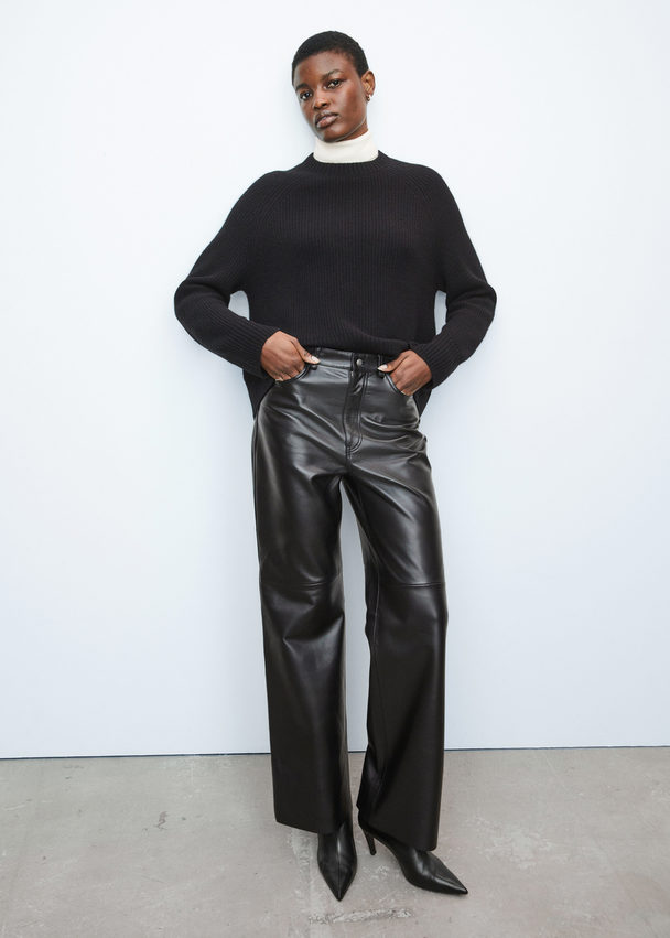 & Other Stories Straight Leather Trousers Black