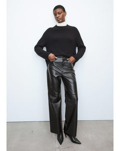 Straight Leather Trousers Black