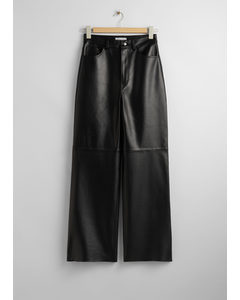 Straight Leather Trousers Black