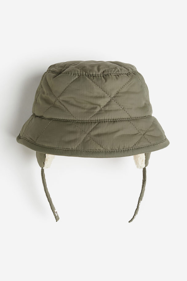 H&M Bucket Hat With Earflaps Dark Khaki Green