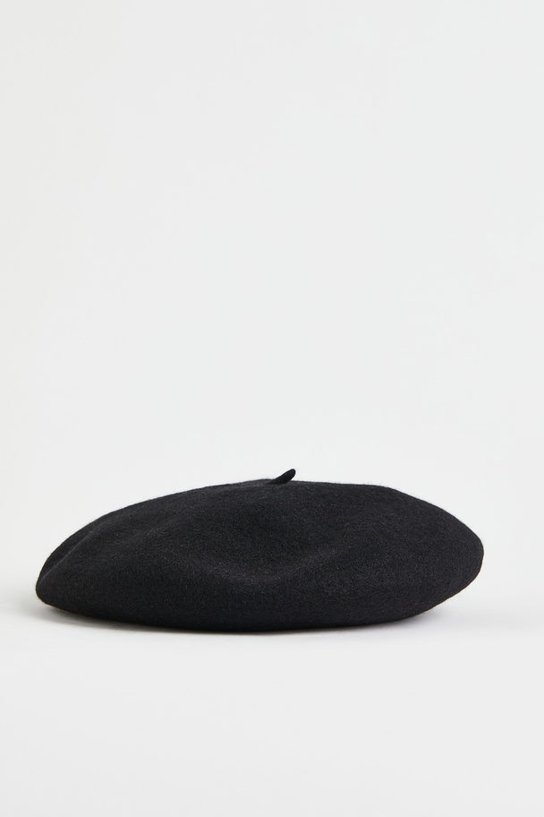 H&M Baskenmütze aus Wolle Schwarz