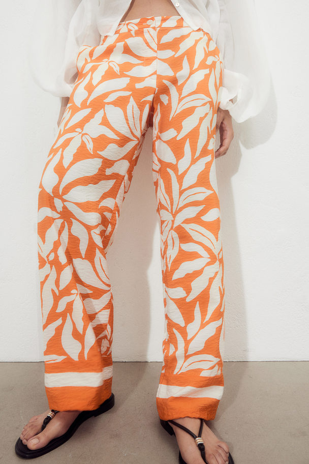 H&M Wide Trousers Orange/patterned