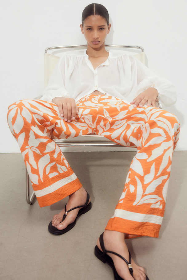 H&M Wide Trousers Orange/patterned