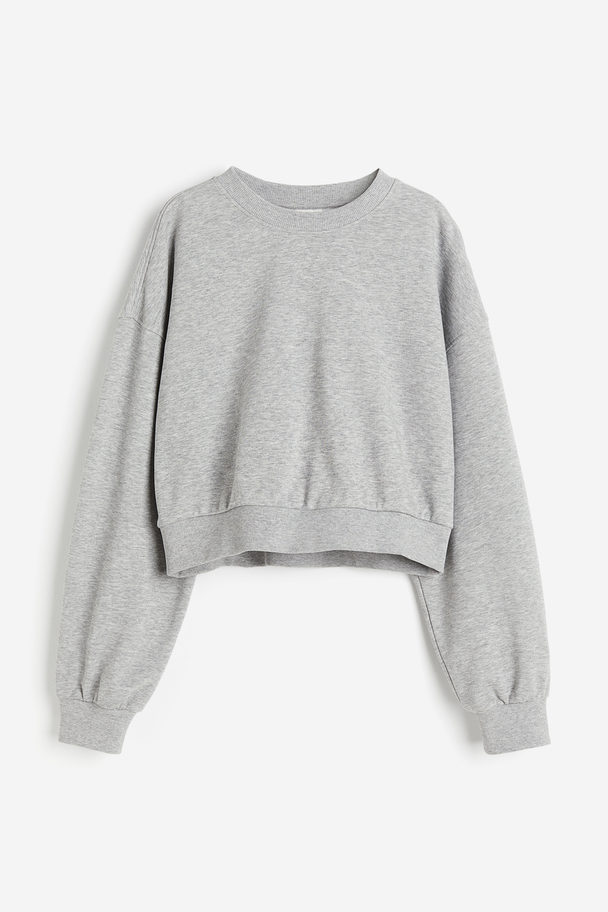 H&M Croppad Sweatshirt Ljusgråmelerad