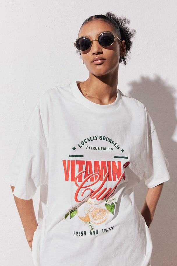 H&M Oversized T-shirt Med Motiv Hvid/vitamin C