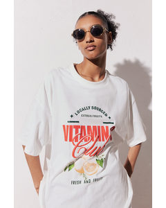 Oversized T-shirt Med Motiv Hvid/vitamin C