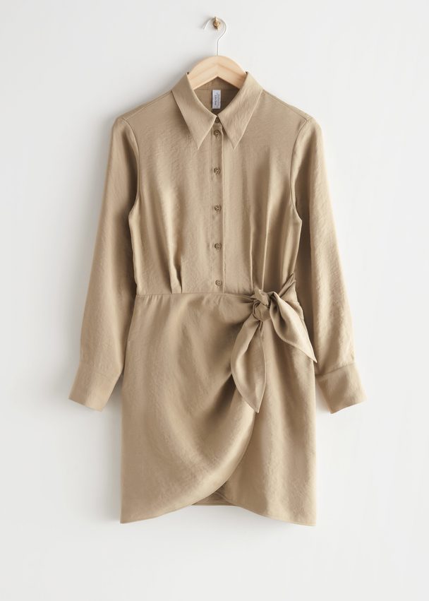 & Other Stories Buttoned Mini Wrap Dress Beige