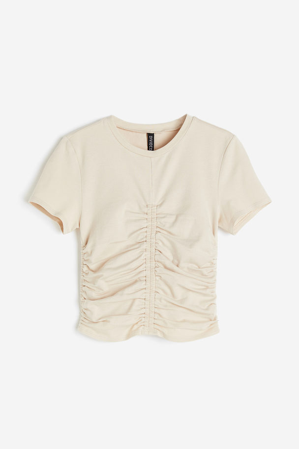 H&M Gerafftes Jerseyshirt Hellbeige