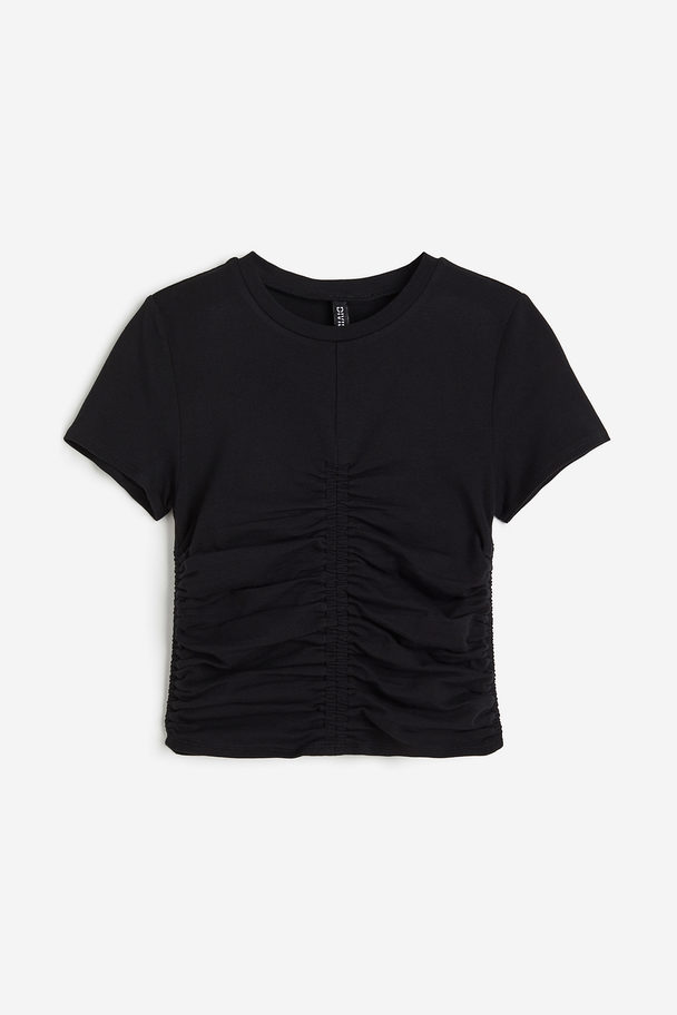 H&M Gerafftes Jerseyshirt Schwarz