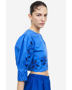 Puff-sleeved Embroidered Blouse Bright Blue