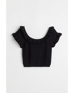 H&m+ Cropped Flounce-trimmed Top Black