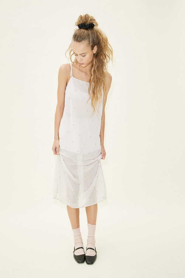 H&M Sheer Embellished Slip Dress Light Beige