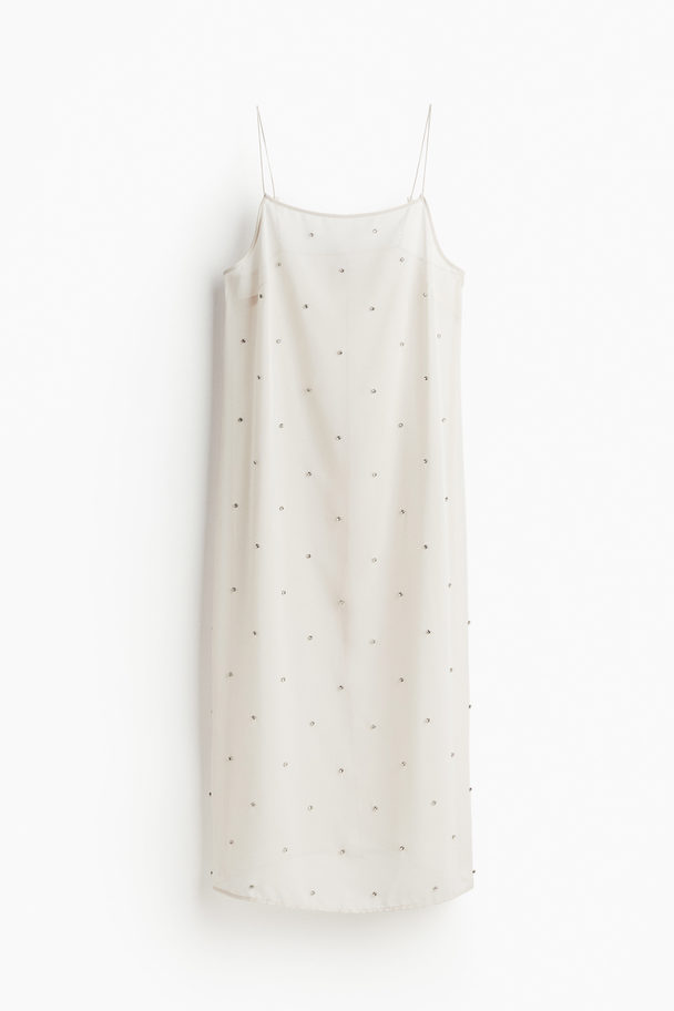 H&M Sheer Embellished Slip Dress Light Beige