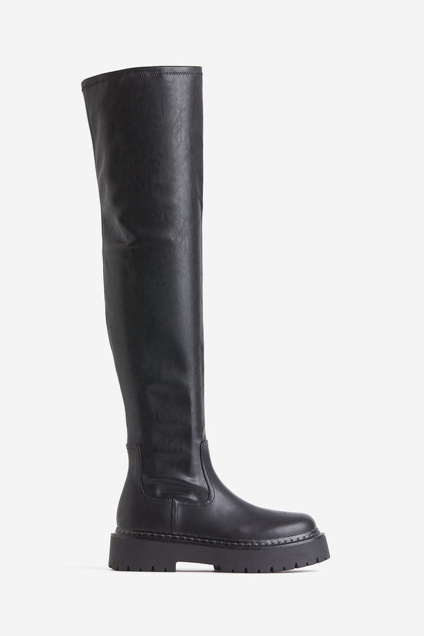 H&M Overknee Boots Zwart